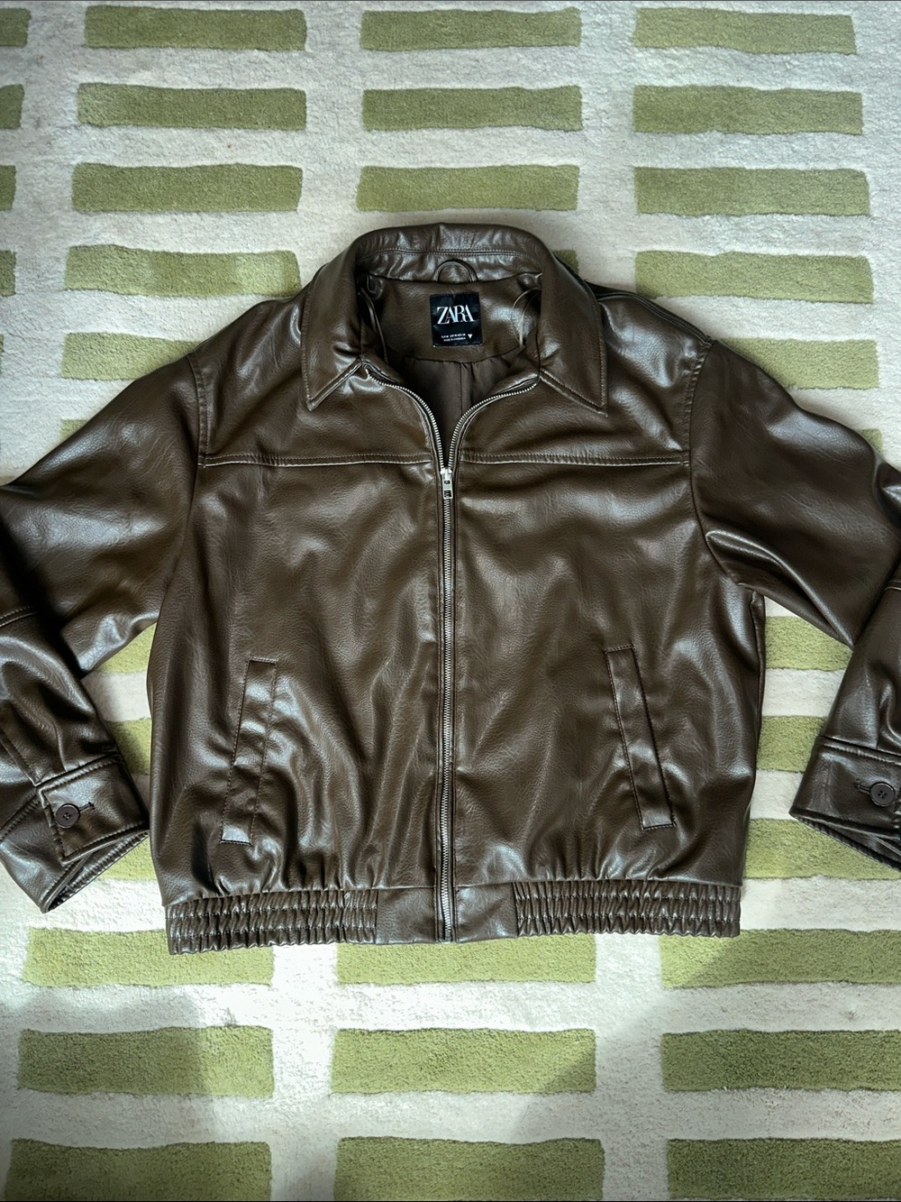 Zara Dark Brown Faux Leather Zip-Up Jacket